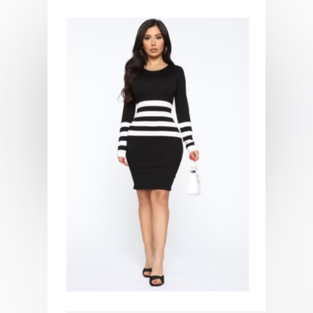 🟥XL Blk Striped Sweater Dress